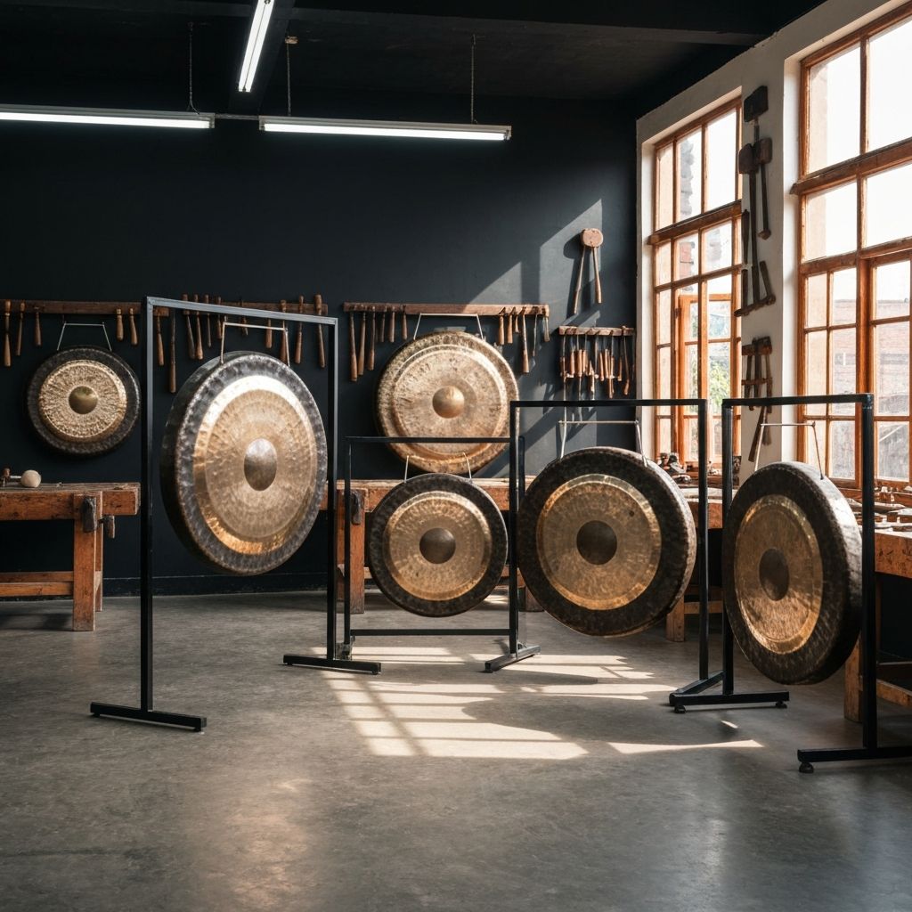 The Gong Shop showroom with collection of gongs