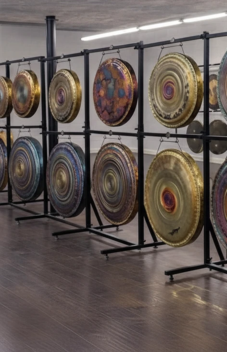 The Gong Shop showroom featuring handcrafted healing gongs